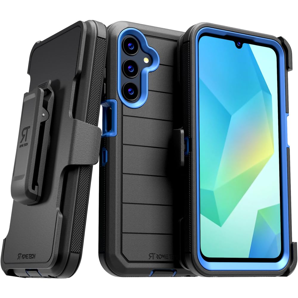for Samsung Galaxy A16 Case with Belt Clip Holster & Kickstand, Screenless Protective Dual-Layer Shockproof Phone Case for Galaxy A16 - Black & Blue