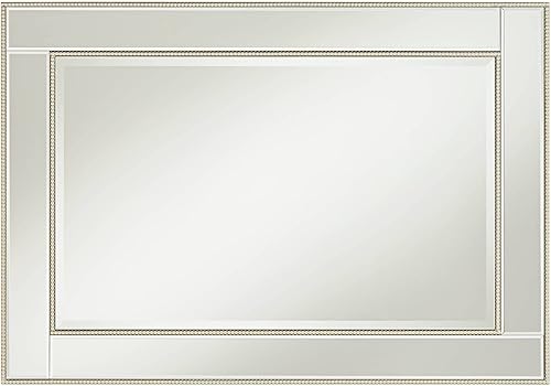 Miniatura 5 de Trenta - Espejo de pared rectangular decorativo con borde biselado moderno, marco de cuentas de oro champán, 27 pulgadas de ancho para baño,