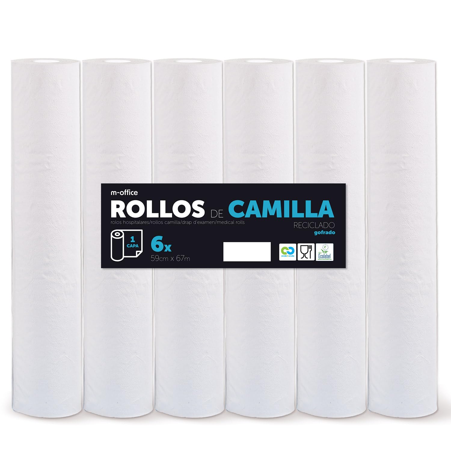 Rollo para Camilla, Rollo Papel para Camilla de Procedimientos Médicos, Masaje, Tratamientos de Belleza y Spa, Papel para Camilla de Estética y Masaje (59cm x 67m gofrado reciclado, 6 unds)