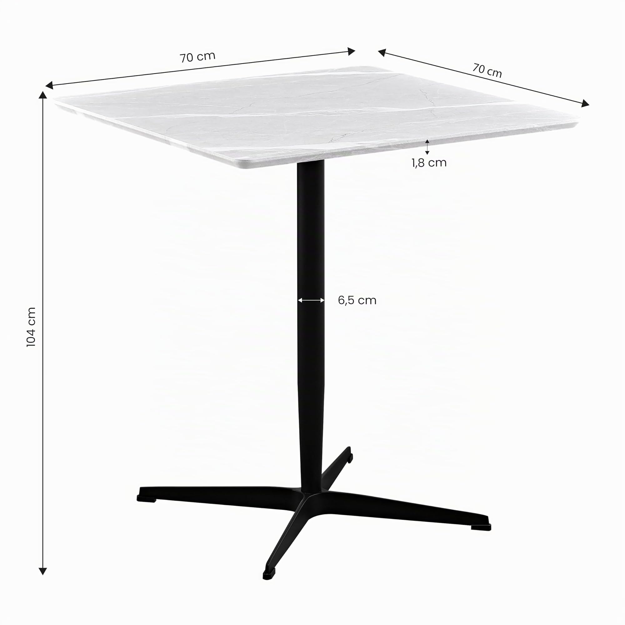 Brigros WeHome - Tavolo Bar 70x70 cm Moderno in Legno MDF 18mm, Tavolo da Esterno con Gamba a Colonna e Base a Stella, Tavolo Quadrato per Ristoranti e Bistrot, Effetto Marmo Grigio Chiaro