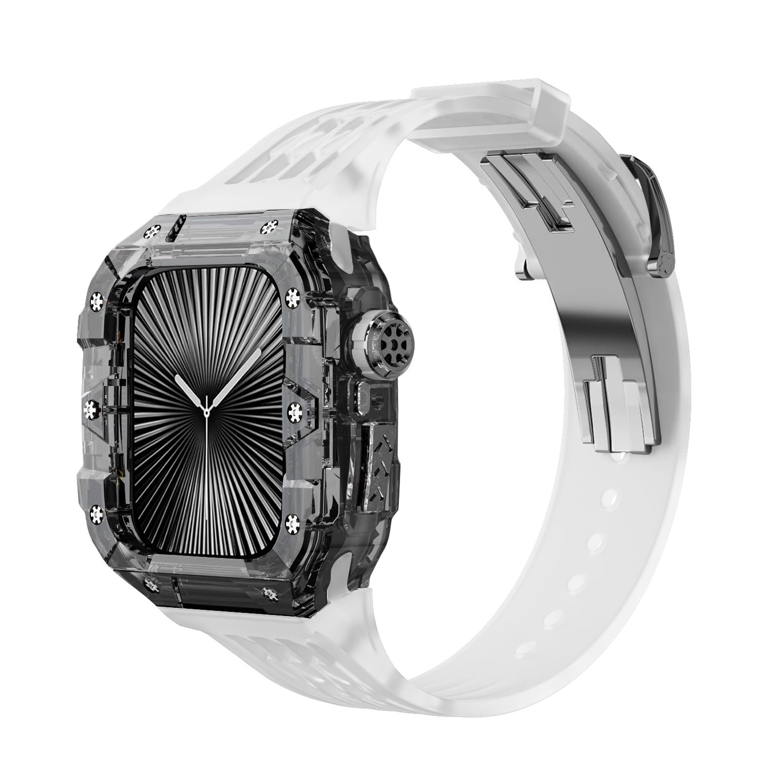 Luksusowe przezroczyste etui gumowy pasek, zestaw modów, do Apple Watch Band Series 10 46 mm, klamra ze stali nierdzewnej, silikonowy pasek, do iWatch S10 46 mm, zestaw do modyfikacji DIY
