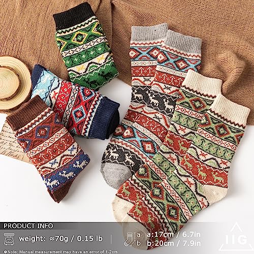 Image of IIG 5 Pairs Women's Vintage Style Thick Wool Warm Winter Crew Socks