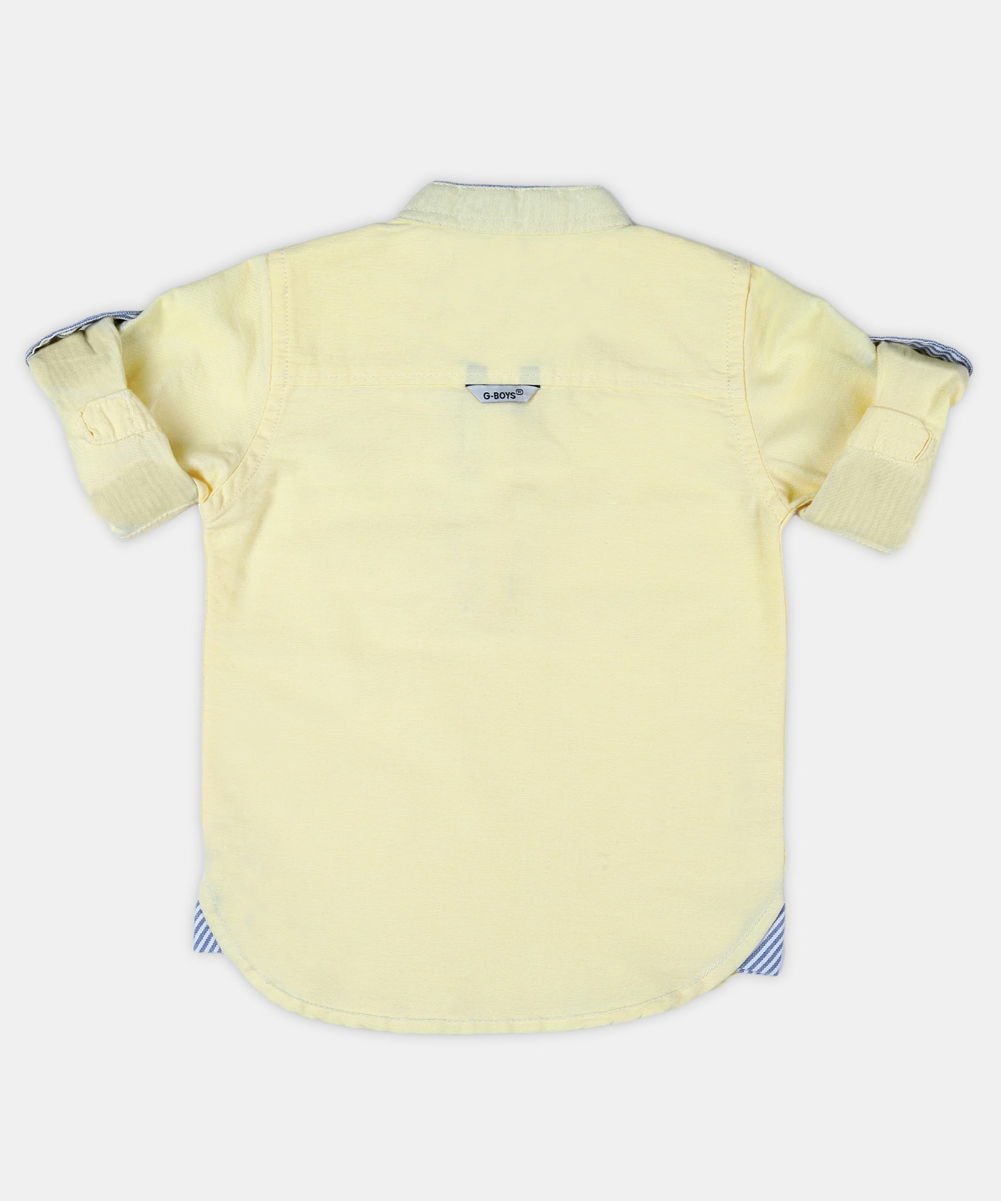 Pooja Baby Kids Stylish Solid Style Cotton Regular Fit Kurta Formal Boys Shirt Casual Wear Buttoned Kurta for Boys (4-5 Years, Lemon Yellow) - Image 4 thumbnail