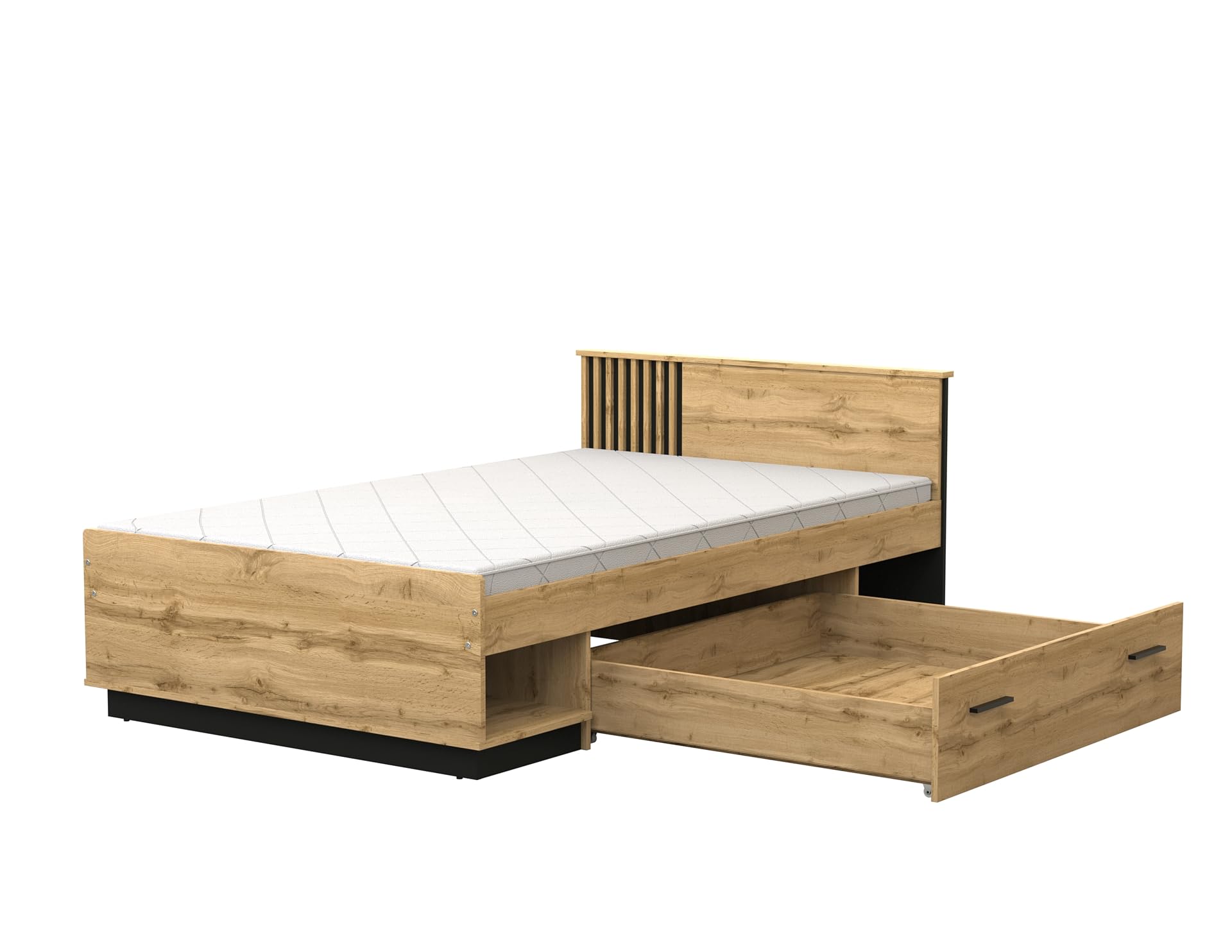 Jugendzimmer Lamelo – Kinderzimmer Komplett Set in Eiche Wotan & Schwarz Matt, optional mit 7-Zonen-Kaltschaummatratze - Verschiedene Set Varianten (3 teilig)