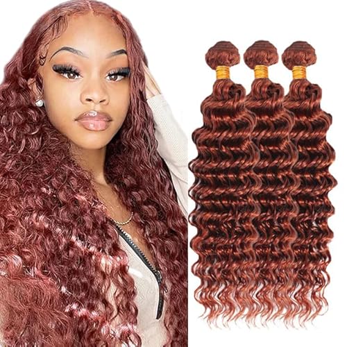 16 18 20 Inch Copper Human Hair Bundles Reddish Brown Deep Wave Bundles Color 33 Human Hair Bundle 8A Grade Virgin Copper Deep Wave Bundle Hair Weave