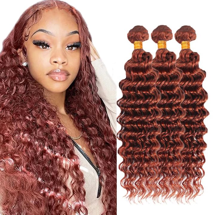 16 18 20 Inch Copper Human Hair Bundles Reddish Brown Deep Wave Bundles Color #33 Human Hair Bundle 8A Grade Virgin Copper Deep Wave Bundle Hair Weave