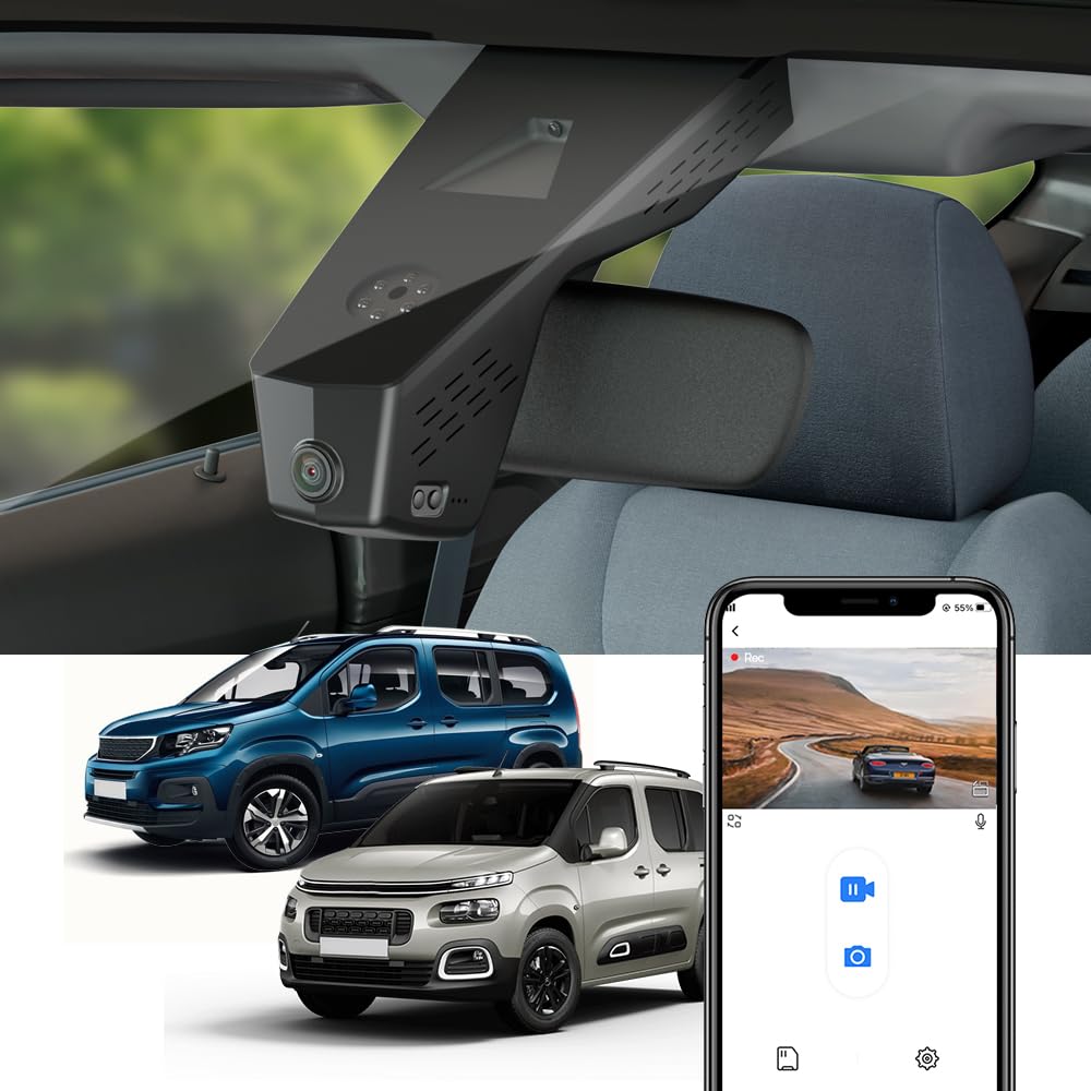 Fitcamx Dashcam 4K Compatibile con Citroen Berlingo and Peugeot Rifter 2018-2023, OEM video UHD 2160P, WiFi e APP integrati, registrazione in loop, G-Sensor, Plug & Play, scheda da 64 GB