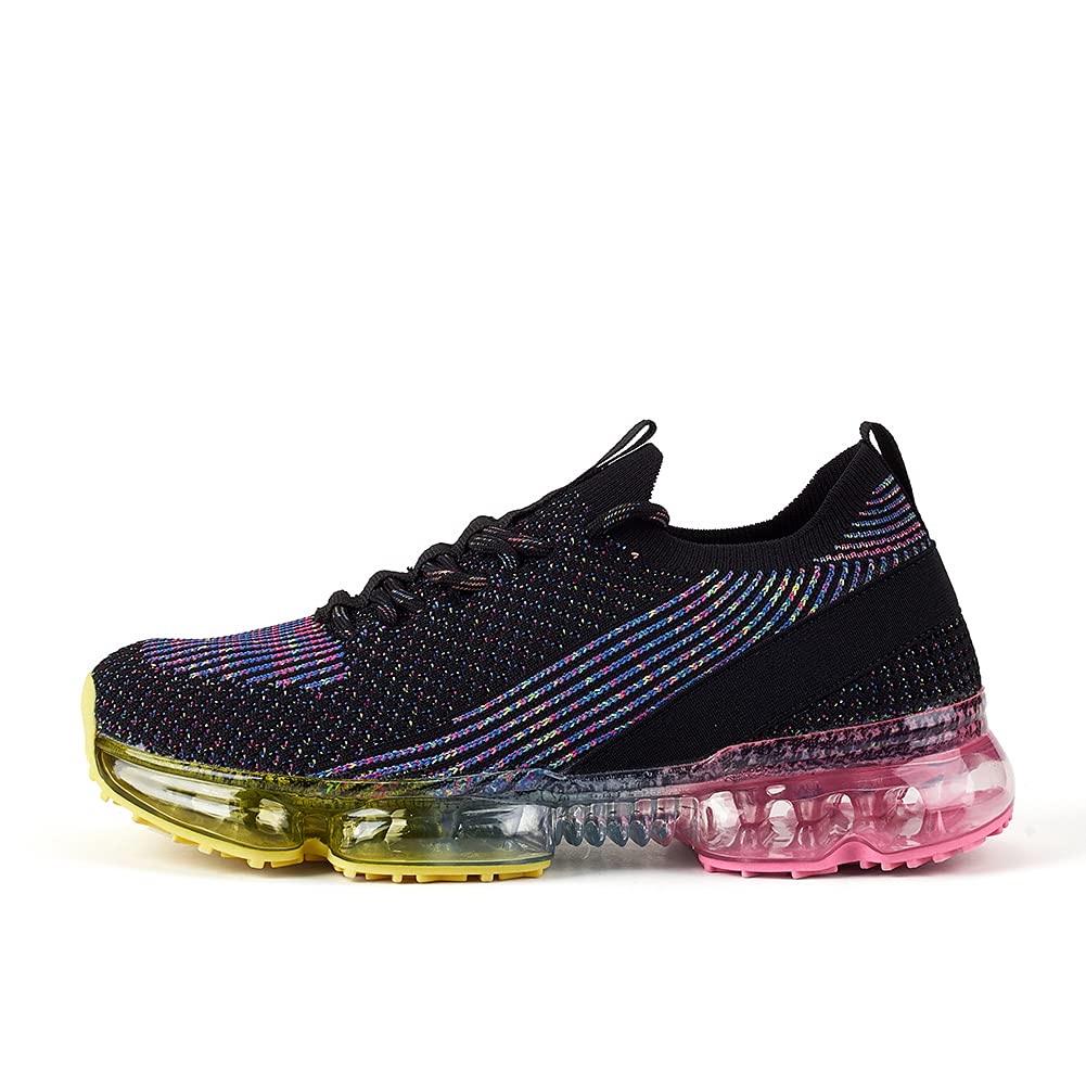 LUCKY STEP Damen-Sneaker mit Luftpolster - Modisch, Atmungsaktiv, Lässig, Bequem, Leicht Turnschuhe (Schwarz Multi, 6US-36EU-3UK)