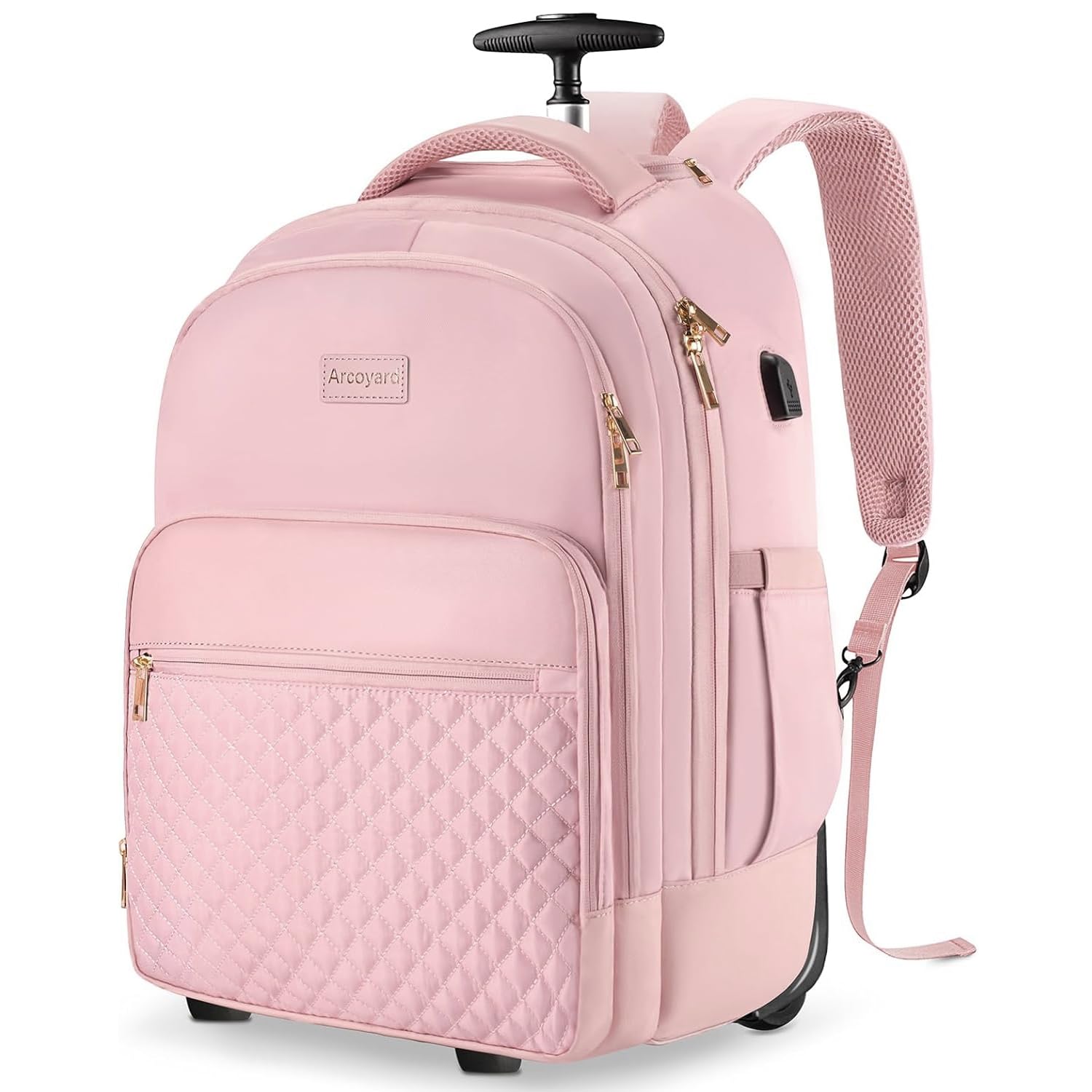 Arcoyard Rolling Backpack Carry-on Luggage for Adults with Wheels 40L Wheel Backpack for Women Travel Roller Backpack Rolling Bag Pink 20 Inch Rolling Backpack Carry-on Luggage, Pink, 20 inches