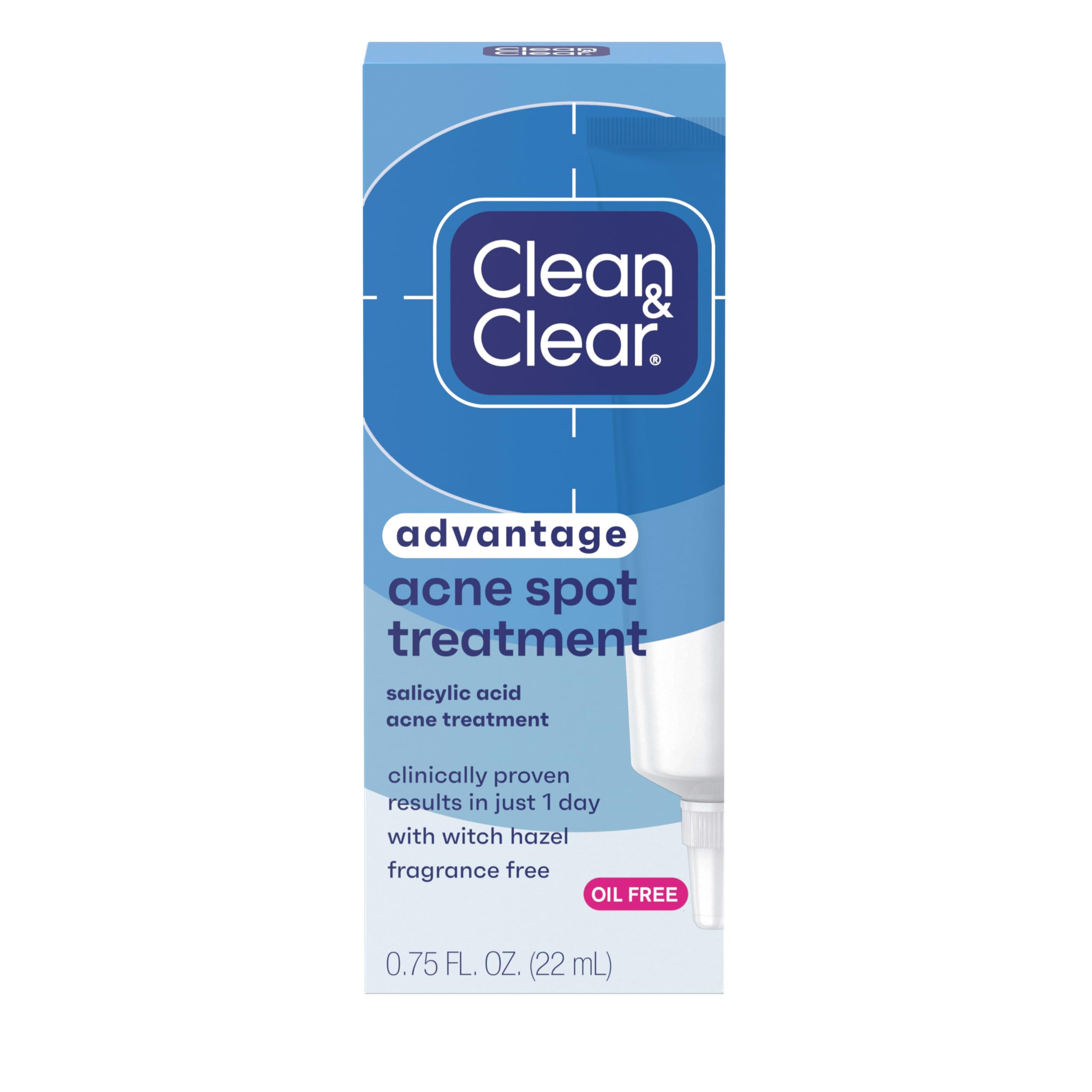 Clean and Clear Advantage Acne Spot Treatment Gel Cream with 2% Salicylic Acid & Witch Hazel, Acne Pimple Medication for Blemish & Blackhead Removal, Fragrance Free, 0.75 fl. oz