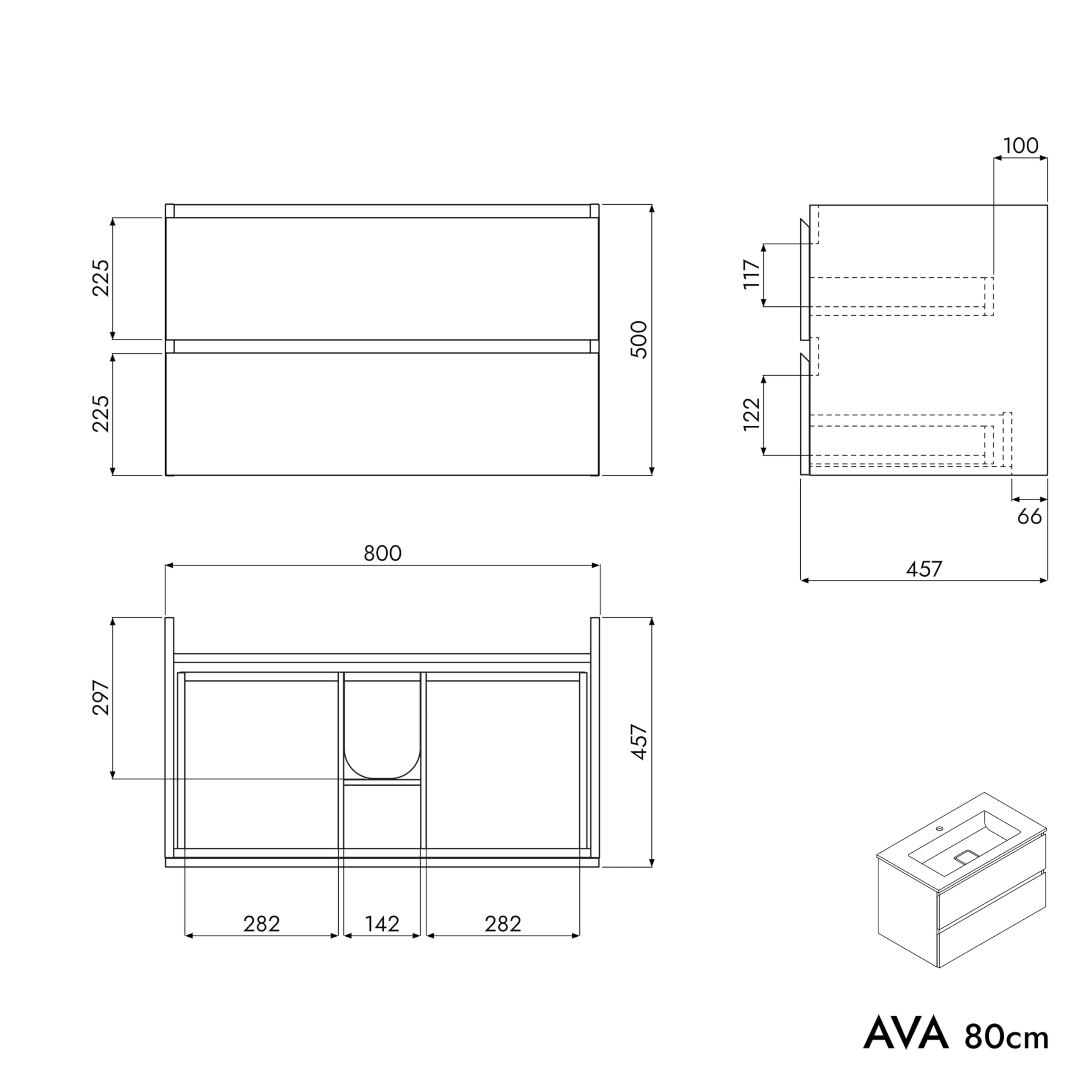 BERNSTEIN Badmöbel-Set Ava 80cm bestehend aus Mineralguss-Waschbecken mit Unterschrank in Weiß matt, Waschtisch BRUXELLES - Weiß matt mit Hahnloch, Ideal für mittelgroße Bäder und Badezimmer