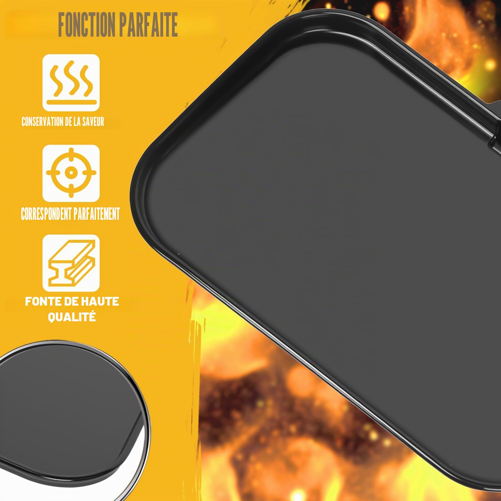 GFTIME Plaque de cuisson en fonte pour Ninja Woodfire Pro XL, série OG800 et OG900 (OG850/OG901), plaque de cuisson plate d'extérieur avec ouverture à huile, revêtement en céramique, insert noir