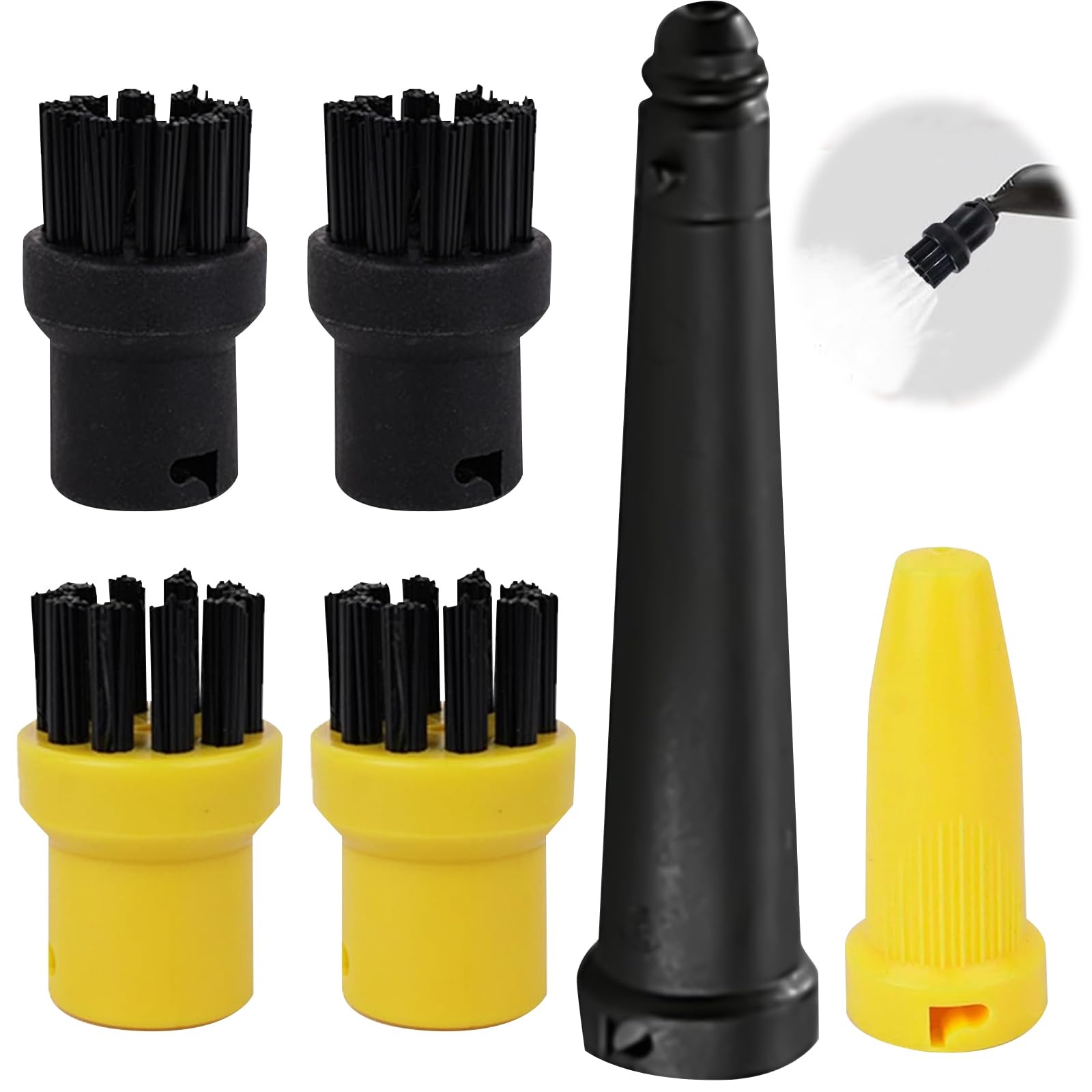 6 Pièces Accessoires De Nettoyeur Vapeur pour Kärcher SC1-SC5 CTK10 CTK20, Ensemble De Brosses Rondes pour Kärcher Nettoyeur Vapeur Accessoires, 4 Brosses Rondes, 1 Buse Et 1 Buse Allongée