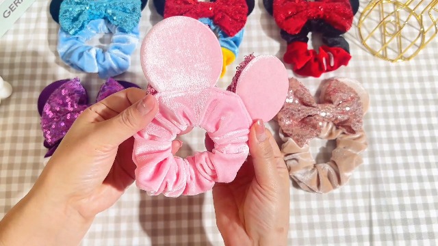 Amazon.com : 6 Pack Mouse Ears Scrunchies Velvet Sparkle  display picture 1
