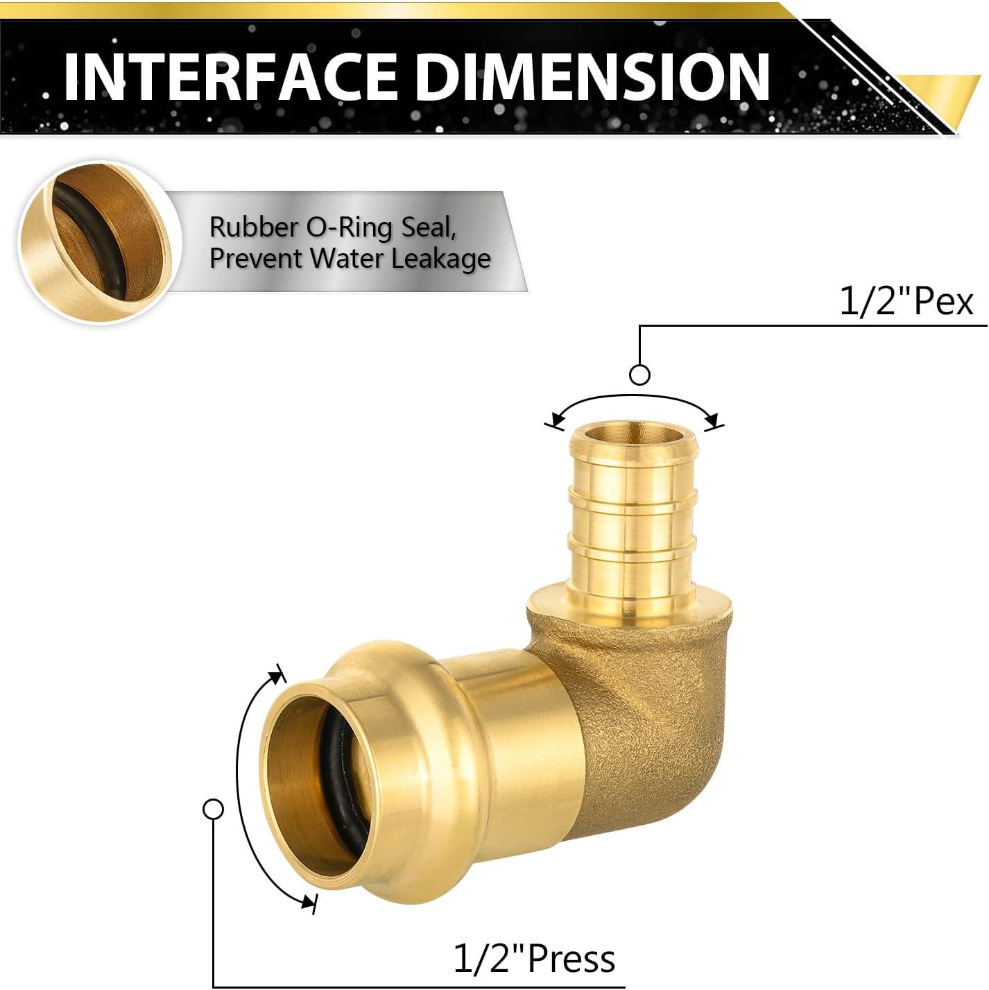 (Pack of 5) FOSKAN 1/2" Copper Press x 1/2" PEX Crimp Elbow,Brass Pro Press Fittings Connect from Copper to PEX Pipe(PRESS090)