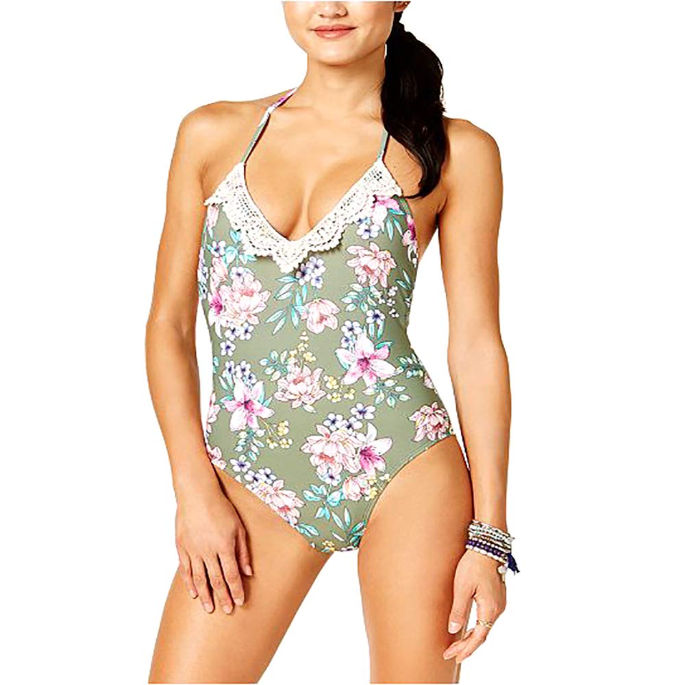Hula Honey Womens Tropic Romance Floral-Print Halter One-Piece Swimsuit