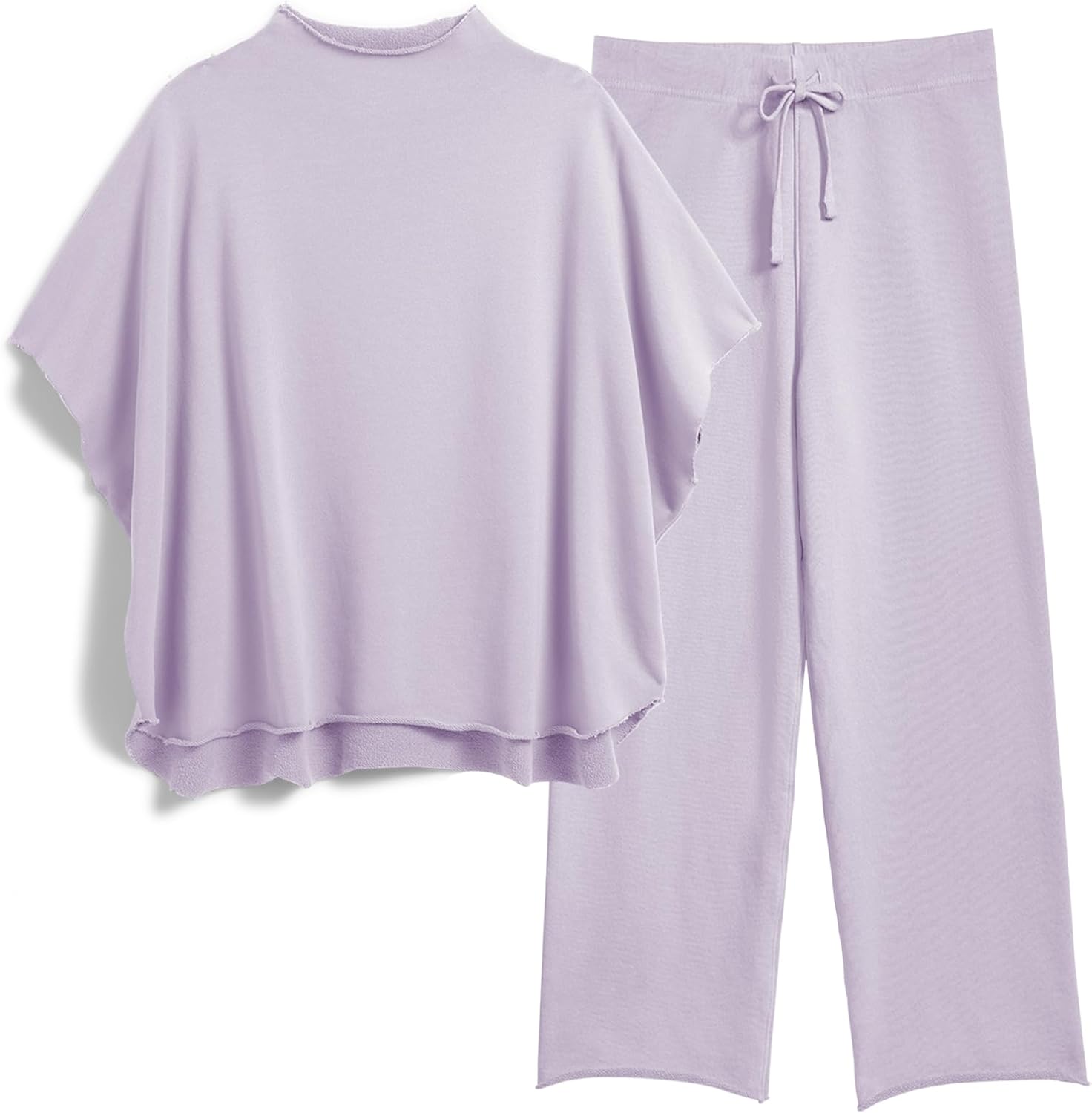 SeeLuNa Women's Two Piece Outfits 3/4 Batwing Sleeve Capelet Crew Neck Pullover Top Wide Leg Pants Lounge Set