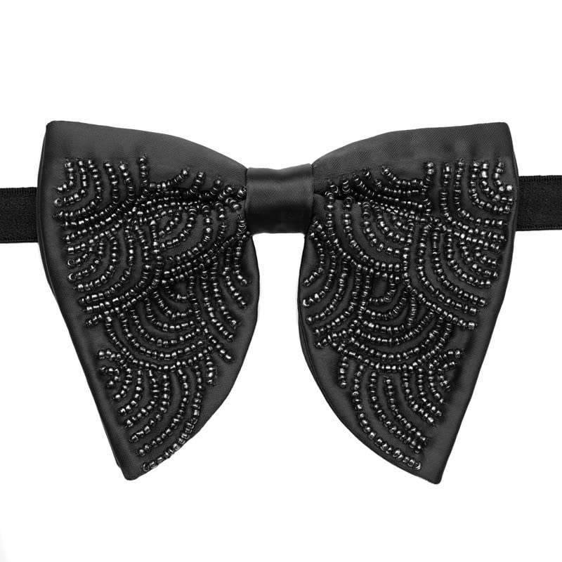 Axlon Premium Butterfly Embroidery Cut Dana Micro Fabric Oversize Big Bow Tie For Men With Flower Brooch Pin (Free Size, Black) 2