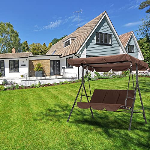 Patio Swing Chair, Outdoor Swing Pools Patio Swings With Canopy Hammock Bench Steel 3-Person Seat With Canopy Leisure Swing Chairs Suitable For Picnic Camping Garden Party Use（Coffee） #TOP1