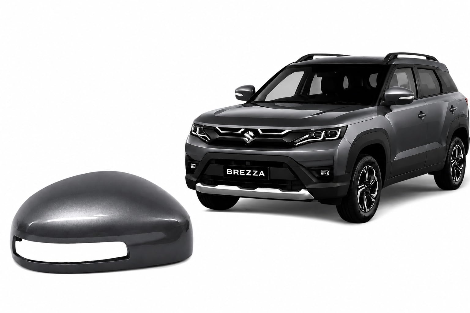 ZERO ZERO® Left Side ORVM Cover Cap for Maruti Suzuki Brezza | Magma Grey | Indicator Cut Type | Left Door Side Mirror Cap | Factory Color Matched | Premium ABS Replacement Cover.-picture-20