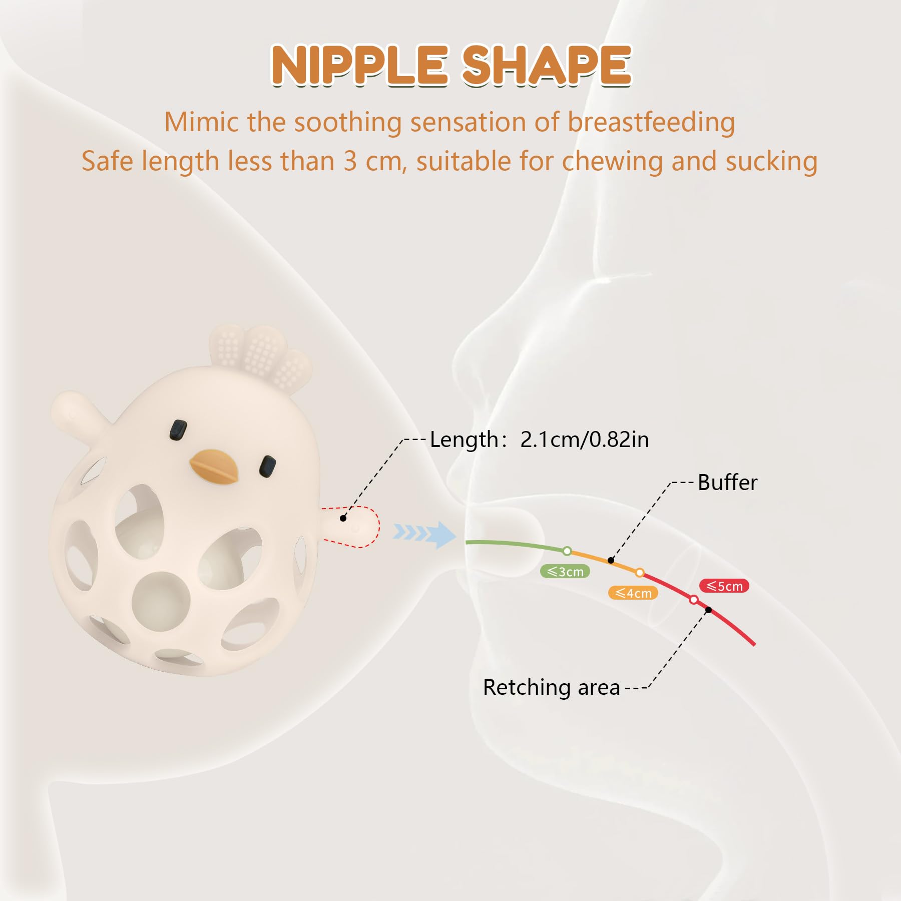 MCGMITT Giochi Neonato 0-3 mesi - Sonaglio a Forma di Pulcino in Silicone Giocattoli Montessori Sensoriali per Bambini, Mordicchiare Senza BPA, Palla Facile da Afferrare 6-9-12-18 Mesi, Beige