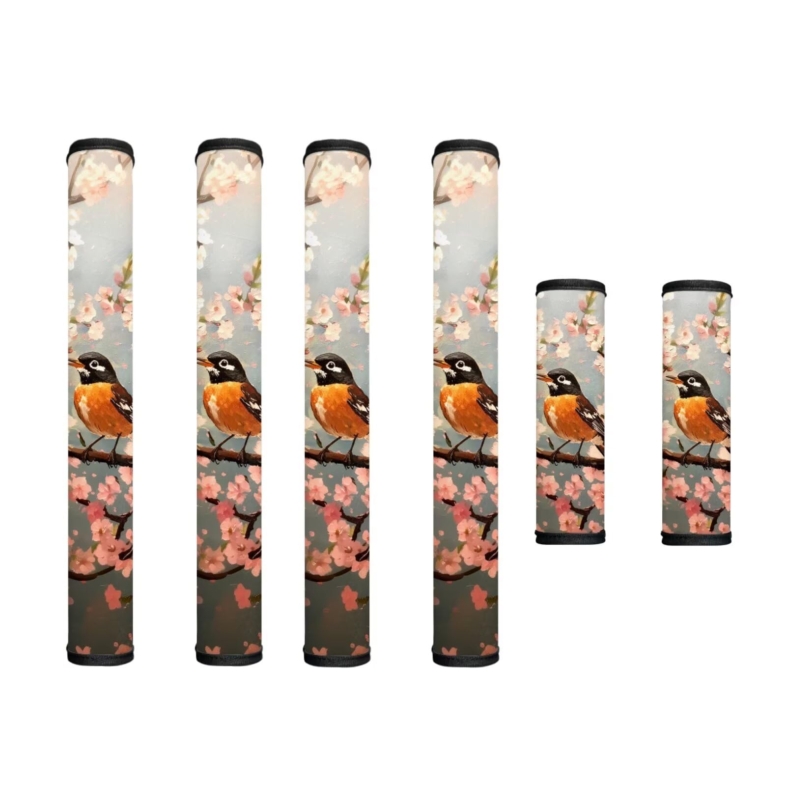 6 PCS Refrigerator Door Handle Covers Electric Appliance Handles Decor Anti-Skid Protector Gloves for Fridge Oven Kitchen Cabinet Home Decor, American Robin Bird Pink Flower Gray