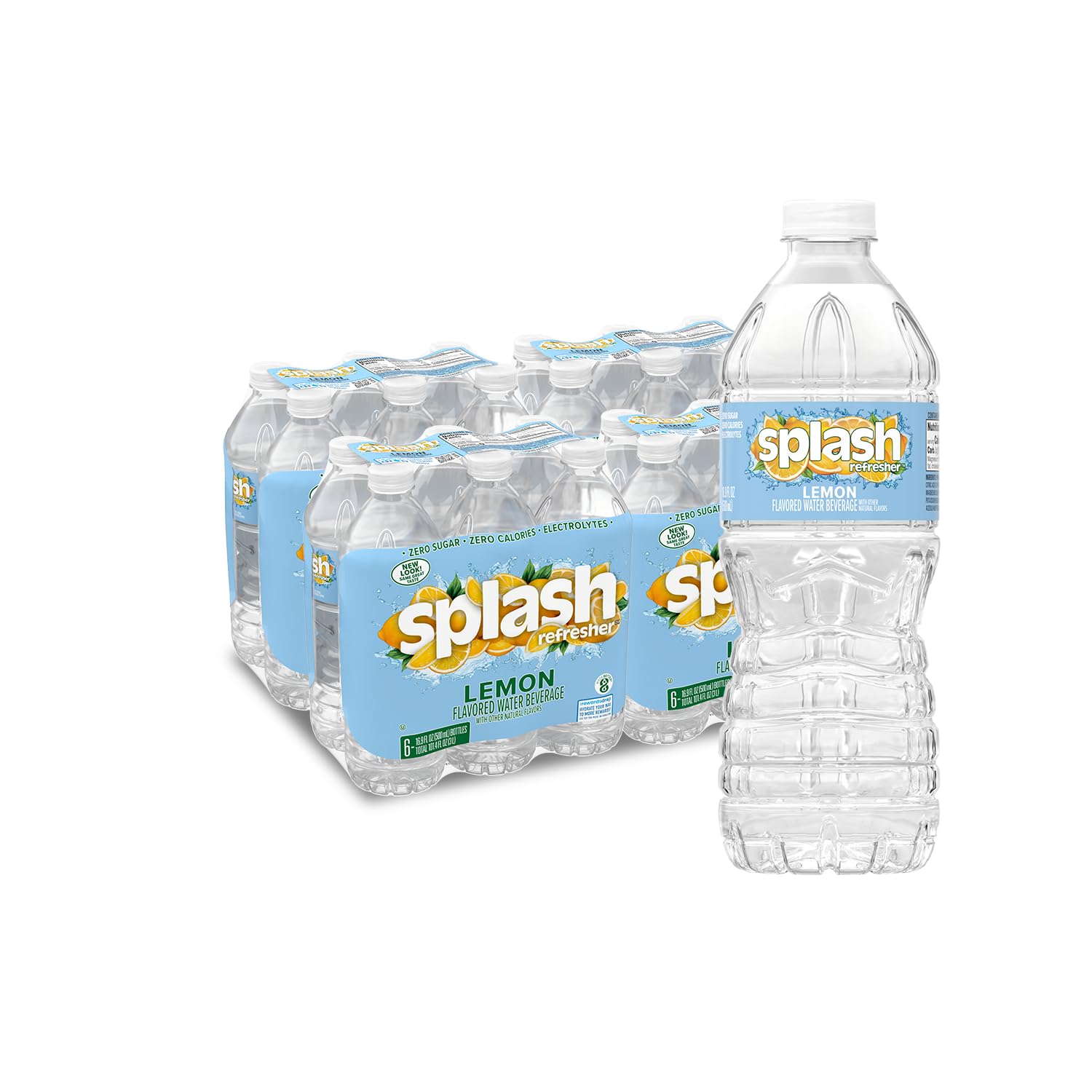 SPLASH REFRESHER Lemon Flavor Water Beverage, 16.9 Fl Oz Plastic Bottles (24 Count)