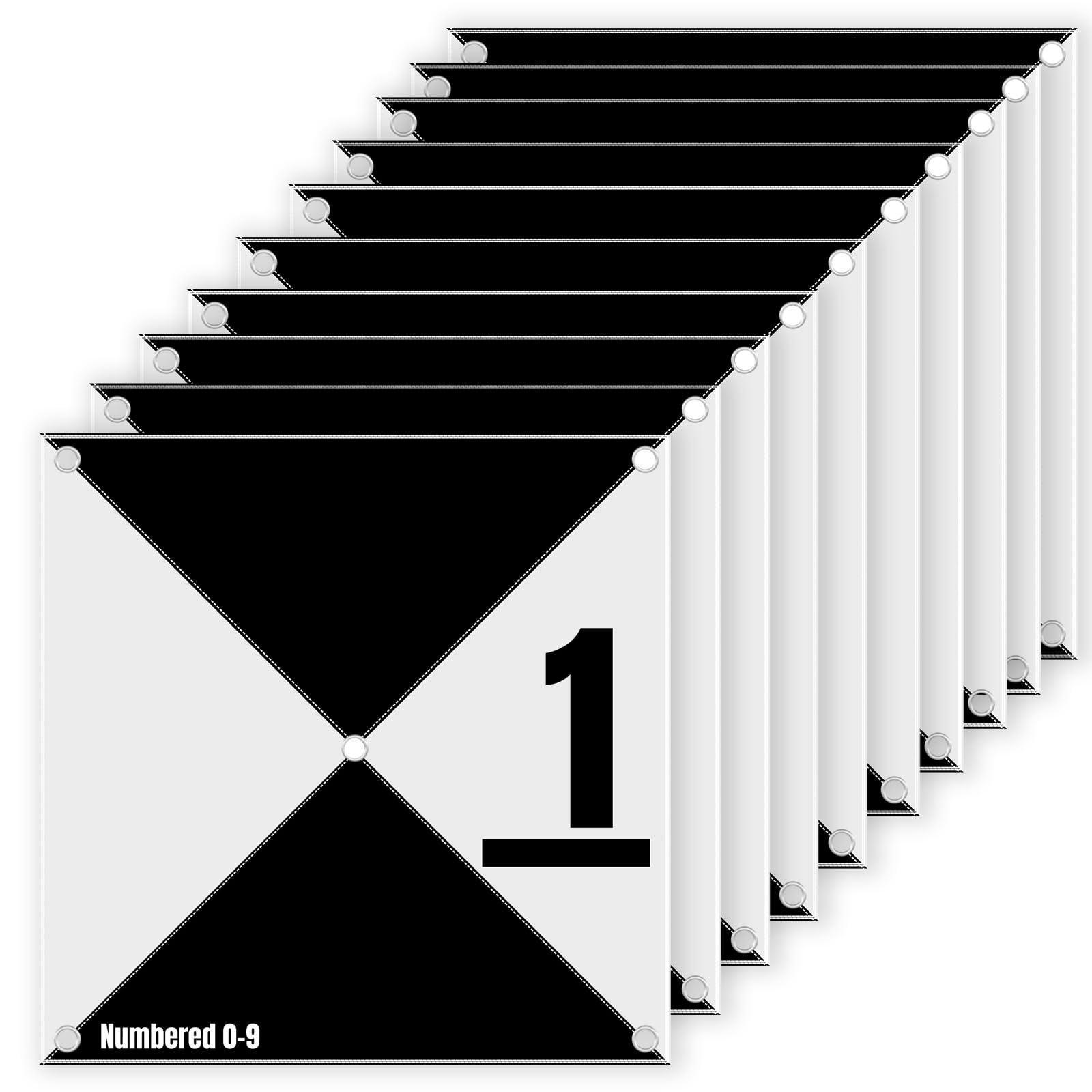 10 Pack Drone Ground Control Point GCP, Center Eyelet Numbered 0-9, 24"x24" Triangular Black/White Markers UAV Aerial Target for Mapping & Surveying