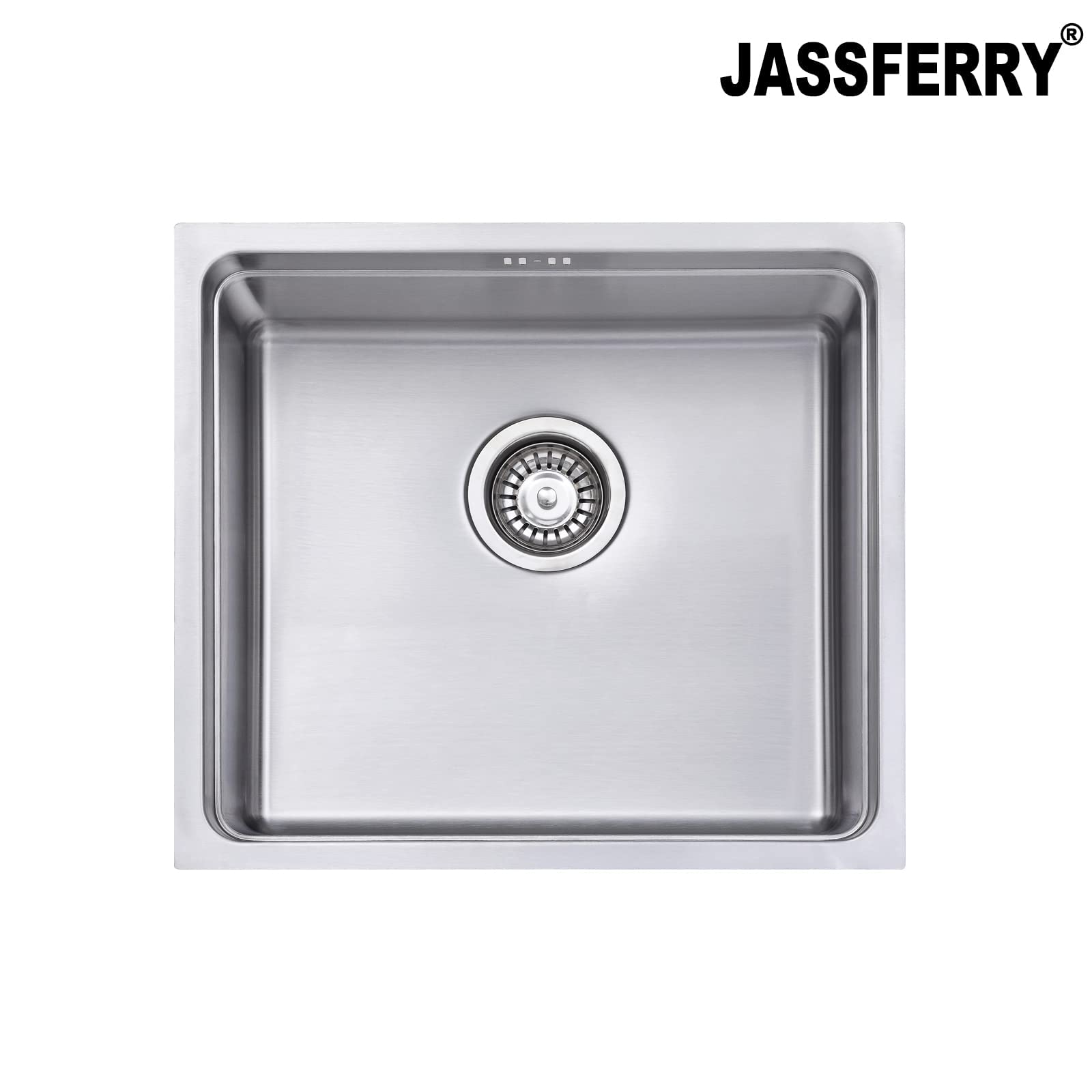 JASSFERRY Fregadero de cocina un seno, de Acero Inoxidable, bajo encimera, con colador de residuos 490 x 440
