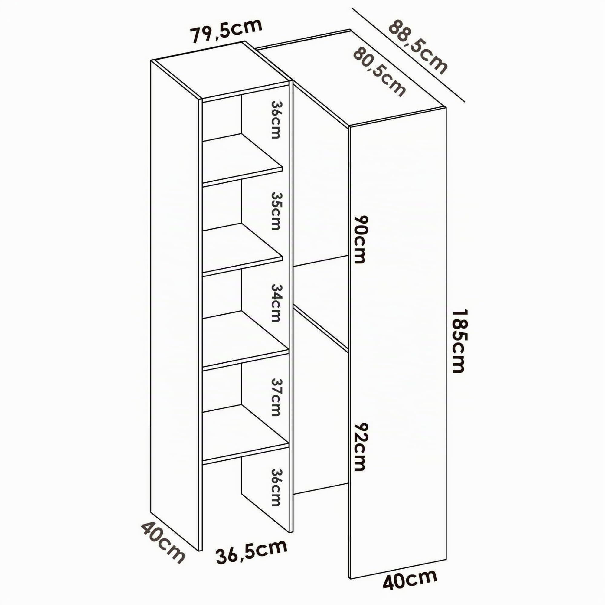 Dmora - Großer Kleiderschrank Bernina, Struktur für begehbaren Eckschrank, offener Eckkleiderbügel, 79x88h186 cm, Weiß