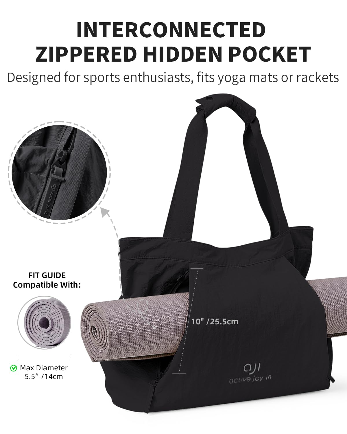 aji Yogatasche, Yoga Tasche mit Nass- und Trockenaufbewahrungstasche und Vielen Fächern, Yogamatte Tasche Leicht für Damen Gym Shopper Sport