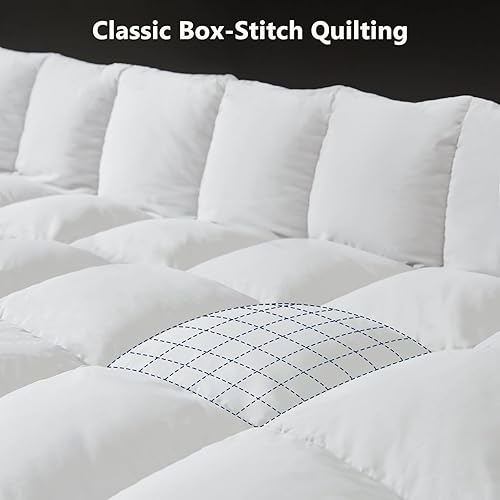 Miniatura 3 de Homemate Edredón de plumón de ganso tamaño Queen, relleno de edredón de plumón blanco, caja deflectora, cálido para invierno, edredón de plumas
