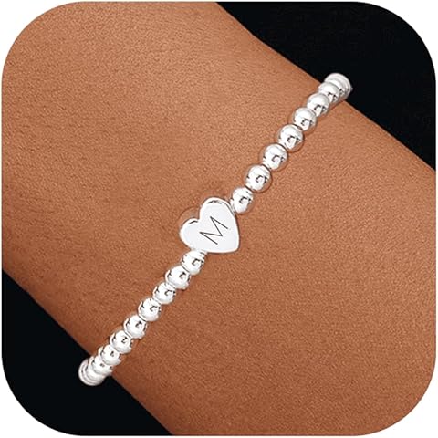 Beaded Bracelets for Women Dainty Heart Initial Bracelet Letter A-Z Charm Bracelet ...