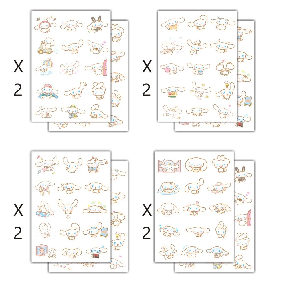 Miniatura 2 de 8 hojas de tatuajes temporales de Cinnamoroll para niños, decoraciones de fiesta de cumpleaños de Cinnamoroll para niños, suministros de fiesta