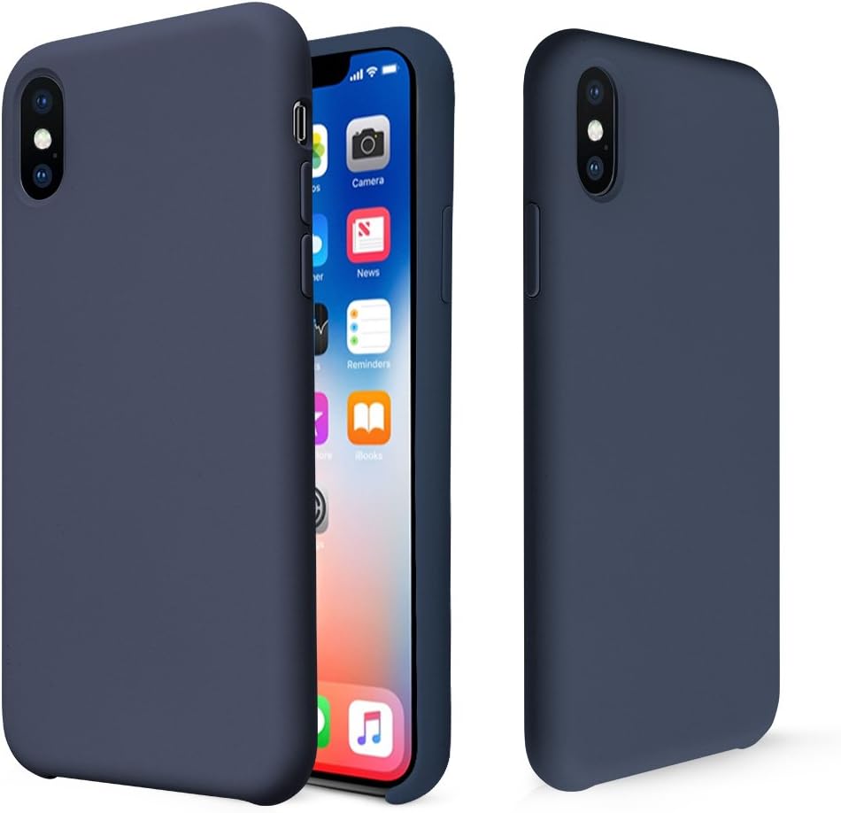 iPhone X Case, Fuleadture Liquid Silicone Gel Rubber Shockproof Mobile Phone Case Slim Soft Protective Cover with Microfiber Cloth Lining Cushion for Apple iPhone X - Midnight Blue