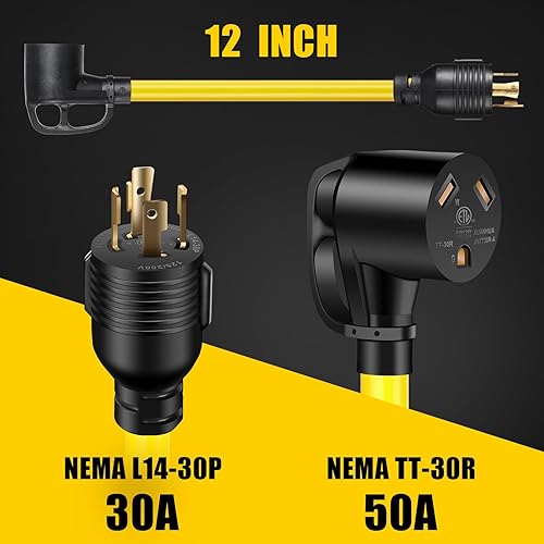 Miniatura 8 de Cable adaptador de generador RV de 4 clavijas y 30 amperios con mango de agarre, bloqueo giratorio L14-30P macho a hembra 14-50R, STW resistente 10