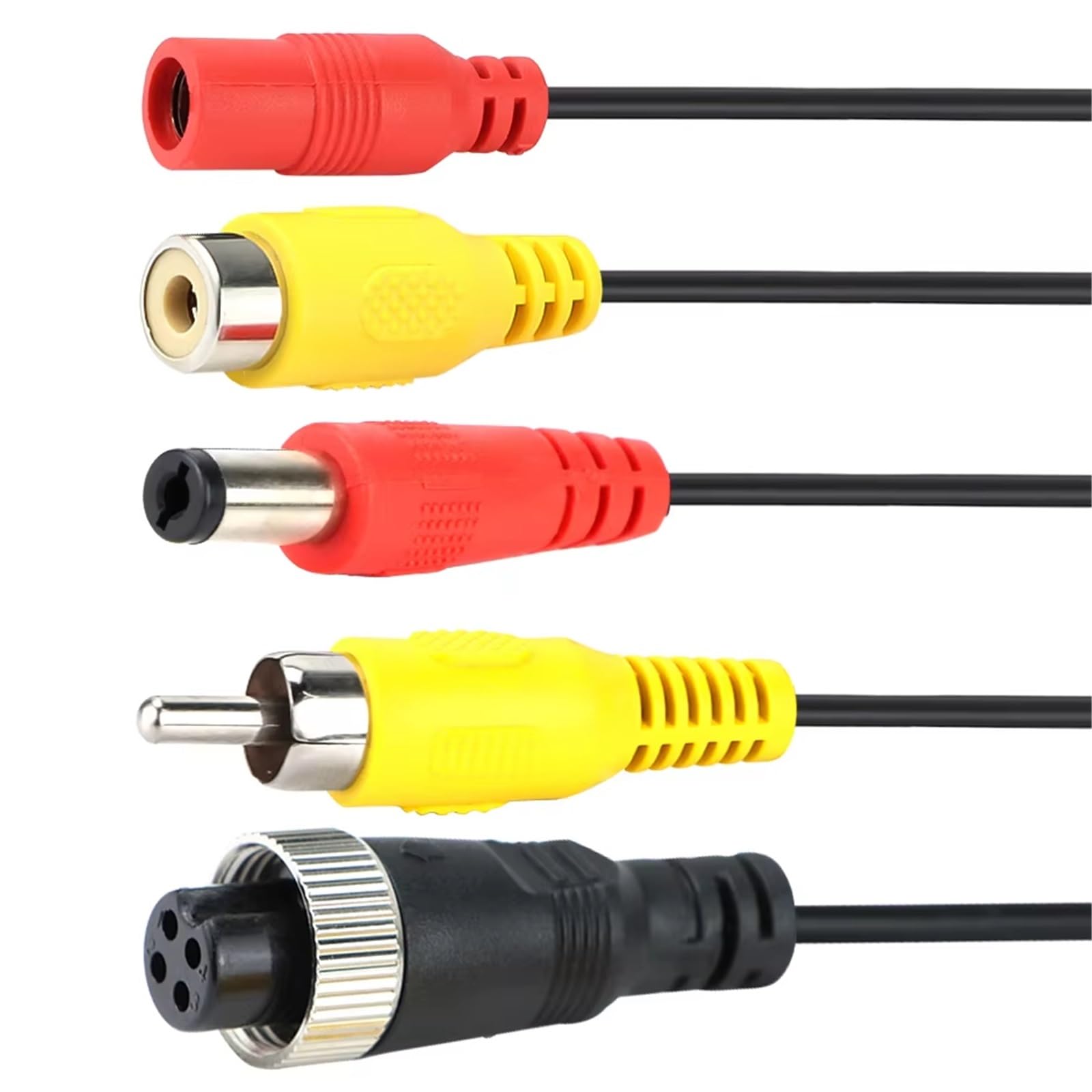 Cámara Trasera Camara Adaptador Convertidor De Enchufe Cable Múltiple 4 Pines (Macho/Hembra A AV/Hembra CC) para Monitor Trasero Coche(G)