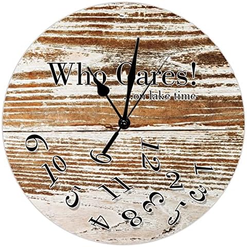 Who Cares on Lake Time Wall Clock Rustic White Brown Pine Plank Wood Grain 10 Inch Large Wall Clocks Battery Operated Silent Men Cave Vintage Country Decor for Kitchen Living Room Bedroom Office Cover
