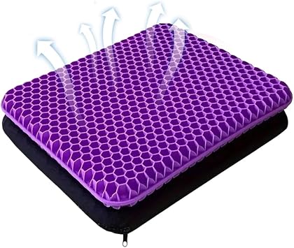 Soft Sitter, Gel Seat Cushion - Honeycomb Thick Gel Cushion with Cover, Cooling Gel Chair Cushions, Gel Cushion for Office Chair Wheelchair Car, Used for Sitting Pressure Sore Purple, 30x25cm