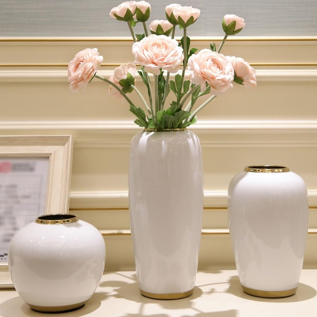 Vase à Fleurs Vase Rond en céramique, Meuble TV, Table à Manger, Maison, Salon, décoration de Fleurs séchées, Arrangement de Fleurs, Vase d'ornement Vases