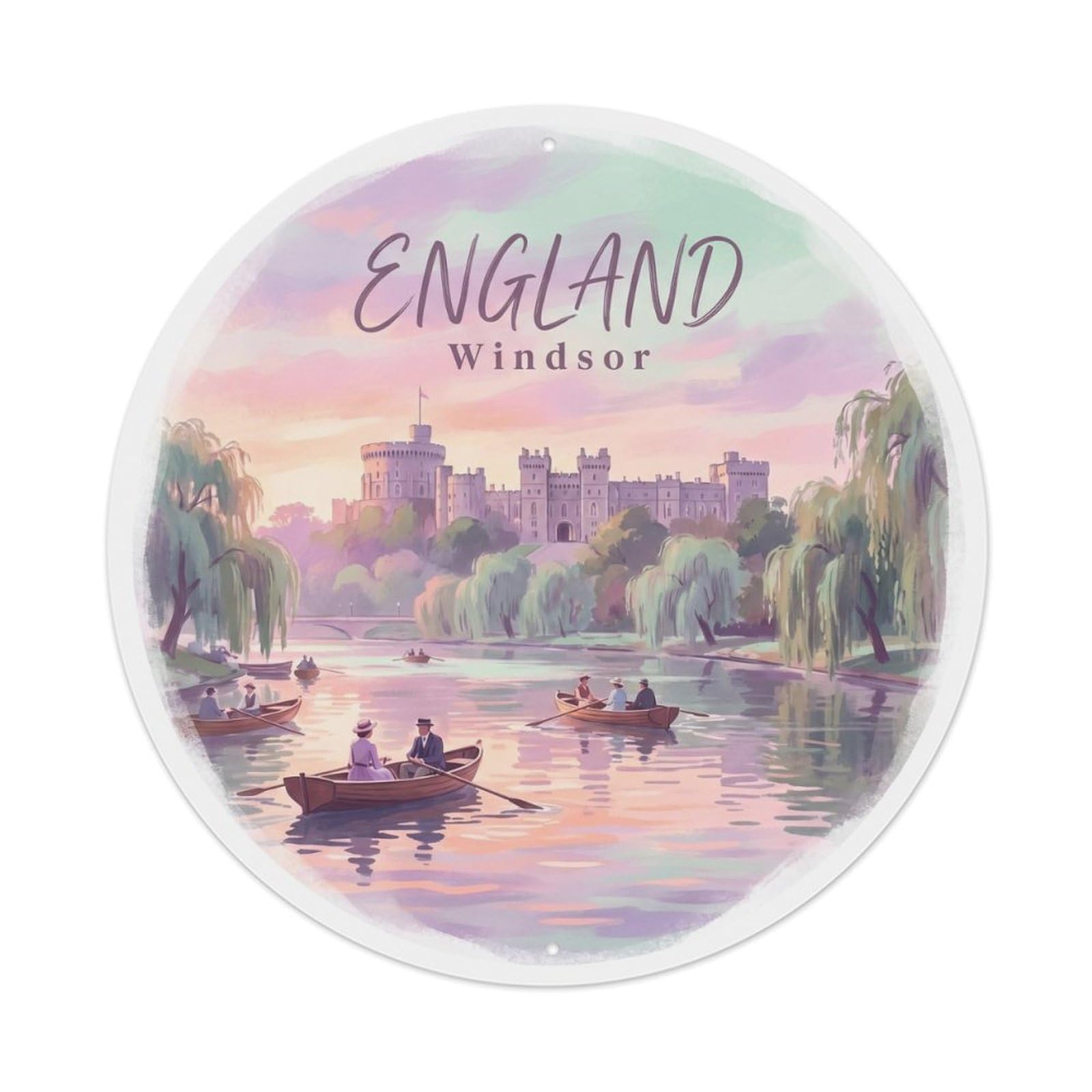 Vintage Travel England Windsor Thames Metal Tin Sign Plaque Wall Decor for Cafe, Club, Garden Round Metal Poster 8x8Inch