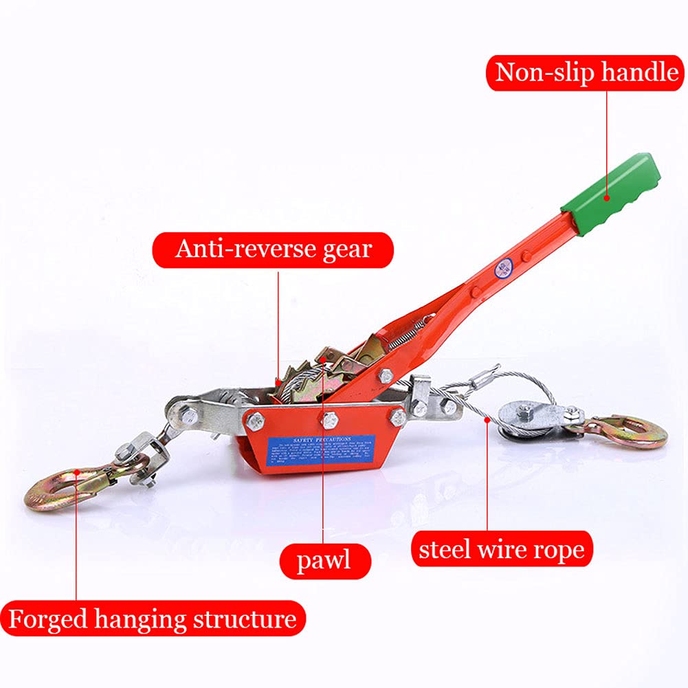 Manuelle Seilwinde, Power Puller Dual, Kabelzieher-Handwinde, Zwei Haken, Ratschen-Handwinde für Geländerettung und Transport Schwerer Gegenstände, Anhängelast: 1/2/4 Tonnen, 5 mm Drahtseil