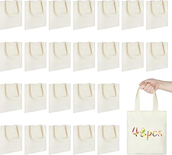 48 Pcs Sublimation Mini Canvas Tote Bags Bulk 7.8x8.6 Inch Blank Reusable Grocery Bags for DIY Crafts,Party Favors,Gift BagsBeige