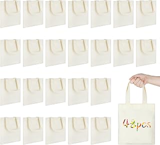 48 Pcs Sublimation Mini Canvas Tote Bags Bulk 7.8x8.6 Inch Blank Reusable Grocery Bags for DIY Crafts,Party Favors,Gift Bags(Beige)