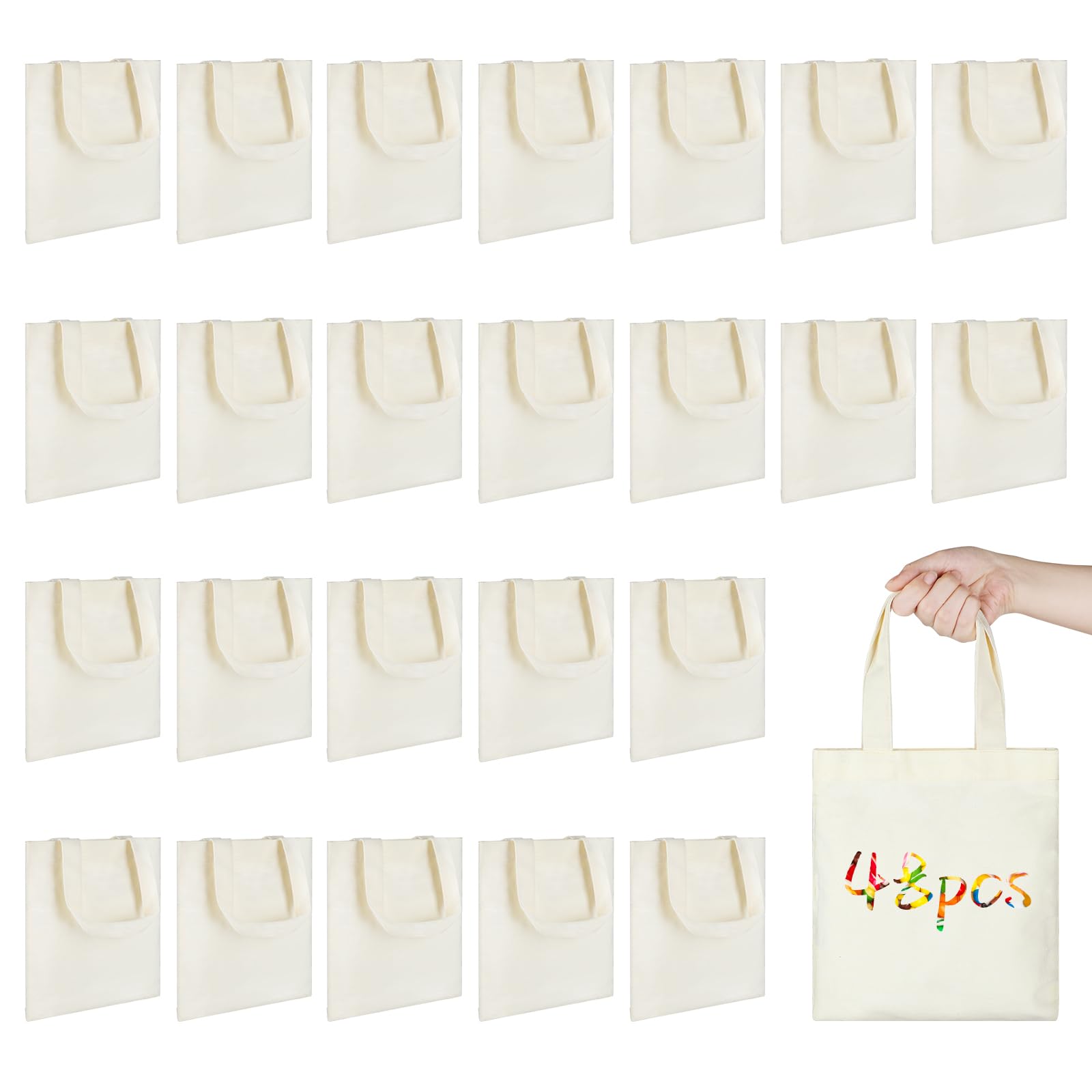 ktxaby 48PCS Mini Canvas Tote Bag,Blank Canvas Tote Bags, Natural Cotton Tote Bags, Thick Reusable Grocery Bags