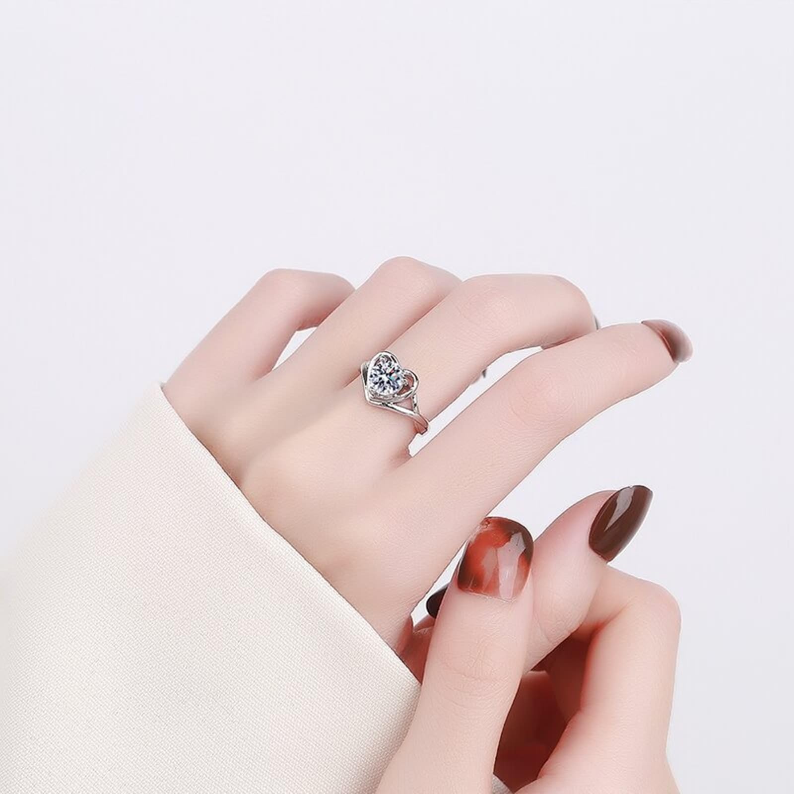 Fedi nuziali in oro bianco 18 carati Au750, in laboratorio, create con diamanti infiniti cuore, anello di fidanzamento, oro 750 coppie, 63 (20,1)