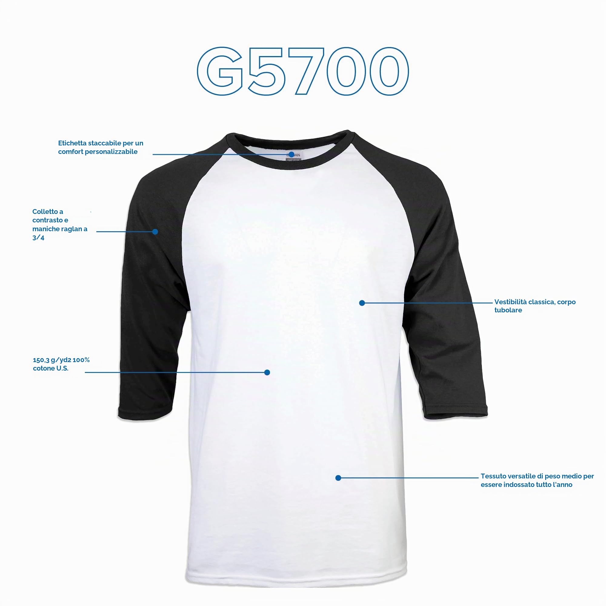 Gildan Heavy Cotton 3/4 Raglan T-Shirt Style G5700, Confezione da 2 T-Shirt Uomo (Pacco da 2)