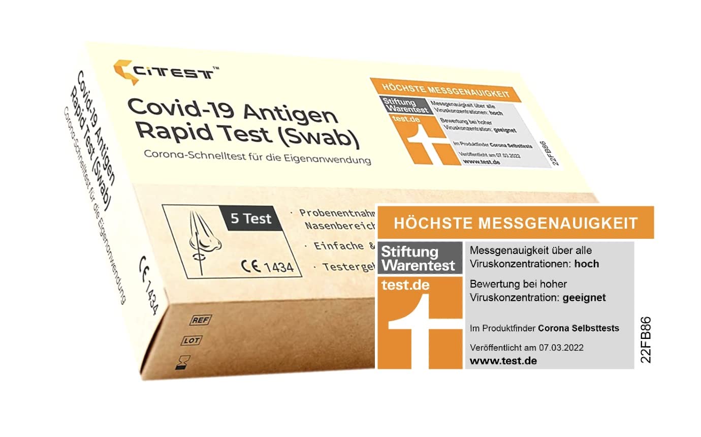 CITEST Corona Schnelltest für Zuhause, Testsíeger Stíftung Warentest, 5 Stück