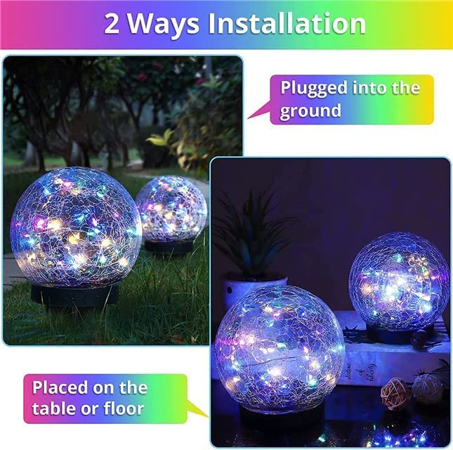 Luces De Bola De Cristal Craquelado, Lámpara De Césped Luces De Jardín Lámpara Solar Decoración Al Aire Libre Bola De Cristal Agrietada Impermeable (Multicolor (2 piezas, 12 cm))