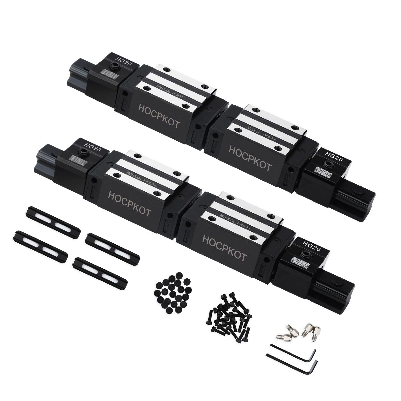 250mm / 9.84 inch HGR20 Linear Guide kit,2pcs 250mm hgr20 Linear Rail with 4pcs HGH20CA Carriage Block and End Stop Block